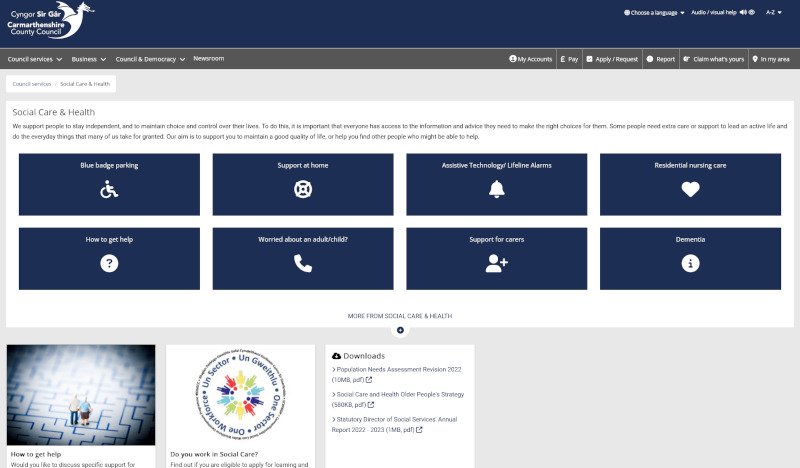 Carmarthenshire County Council website screenshot