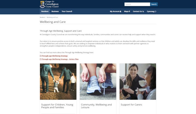 Ceredigion County Council website screenshot