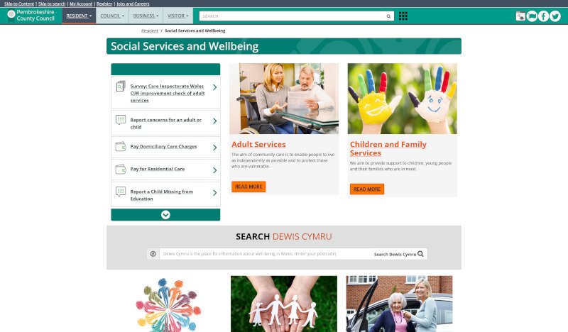 Pembrokeshire County Council website screenshot